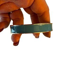 Vintage Silver & Teal Enamel Hinged Bangle Bracelet